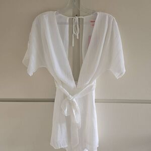 Showpo White Held Held High Playsuit, Deep V Front, Back Tie, NWT, Lined, Sz. 4